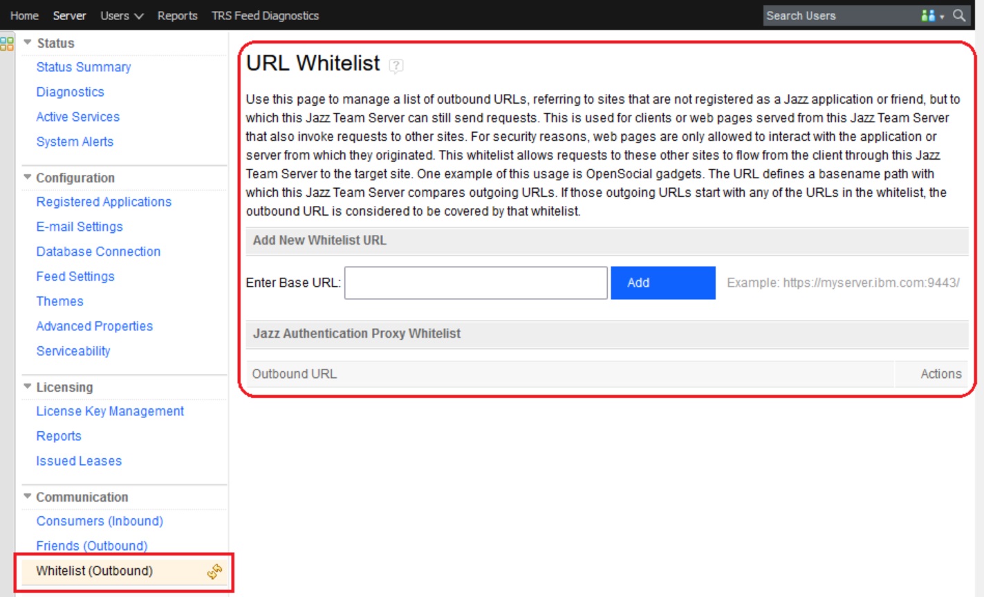 Whitelist is under Communication, you can whitelist a URL by entering the base URL